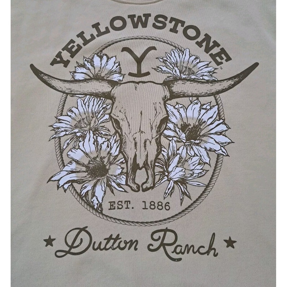 Unisex Sweatshirt Adult Size S Beige Yellowstone Graphic Long Sleeve Polyester